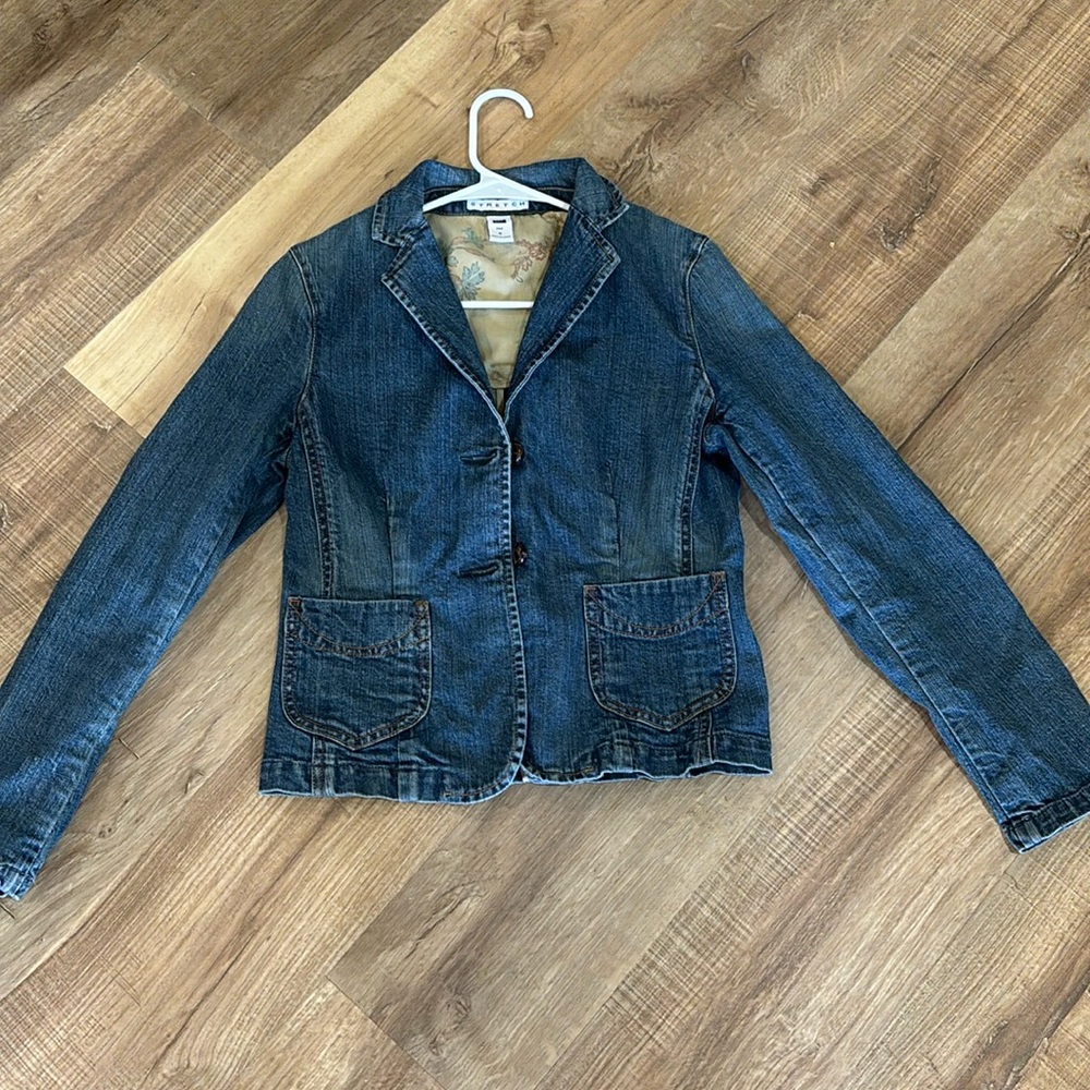 Y2K 2005 Gap Stretch Denim Jacket dual front pocket floral back collar Sz 6
